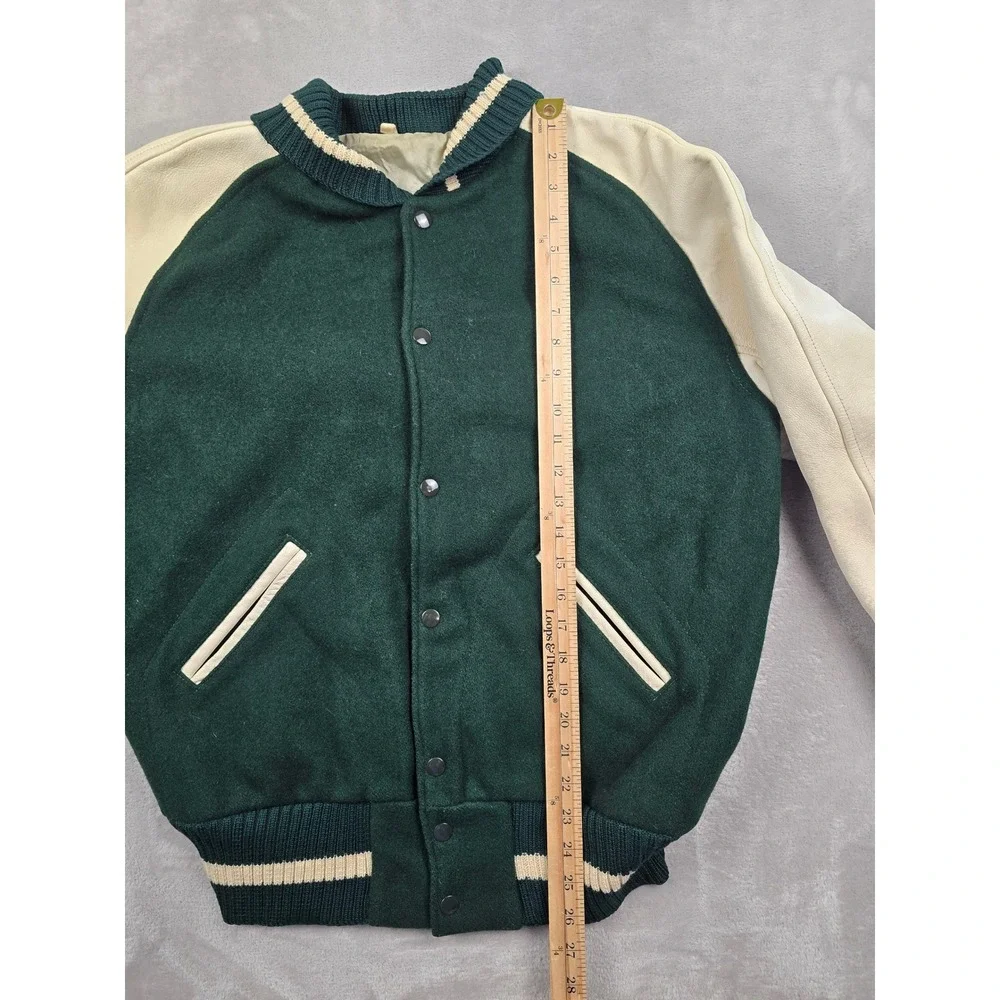 Vintage Lasley Knitting Co Varsity Jacket Mens 42 Green Wool Leather Bomber